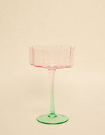 Load image into Gallery viewer, Bloom Wavy Pink Green Cocktail Glass