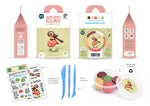 Load image into Gallery viewer, A product layout for a fantail air dry clay kit, showing the retail packaging, instruction booklet, three blue plastic sculpting tools, and a round plastic container with colourful clay pieces on a white background.