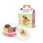 Load image into Gallery viewer, A children's air dry clay kit by Kuwi Clay, featuring a clear plastic tub of six coloured clay balls and its illustrated retail box on a white background.