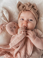 Load image into Gallery viewer, Organic Muslin Bunny Lovey Blush with Milk ears