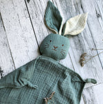 Load image into Gallery viewer, Organic Muslin Bunny Lovey Sage with Milk ears