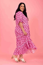 Load image into Gallery viewer, Tyler Midi Dress Pink Red Print
