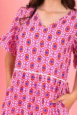 Load image into Gallery viewer, Tyler Midi Dress Pink Red Print
