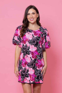 Berrie Dress Black Fluro Pink Sequin