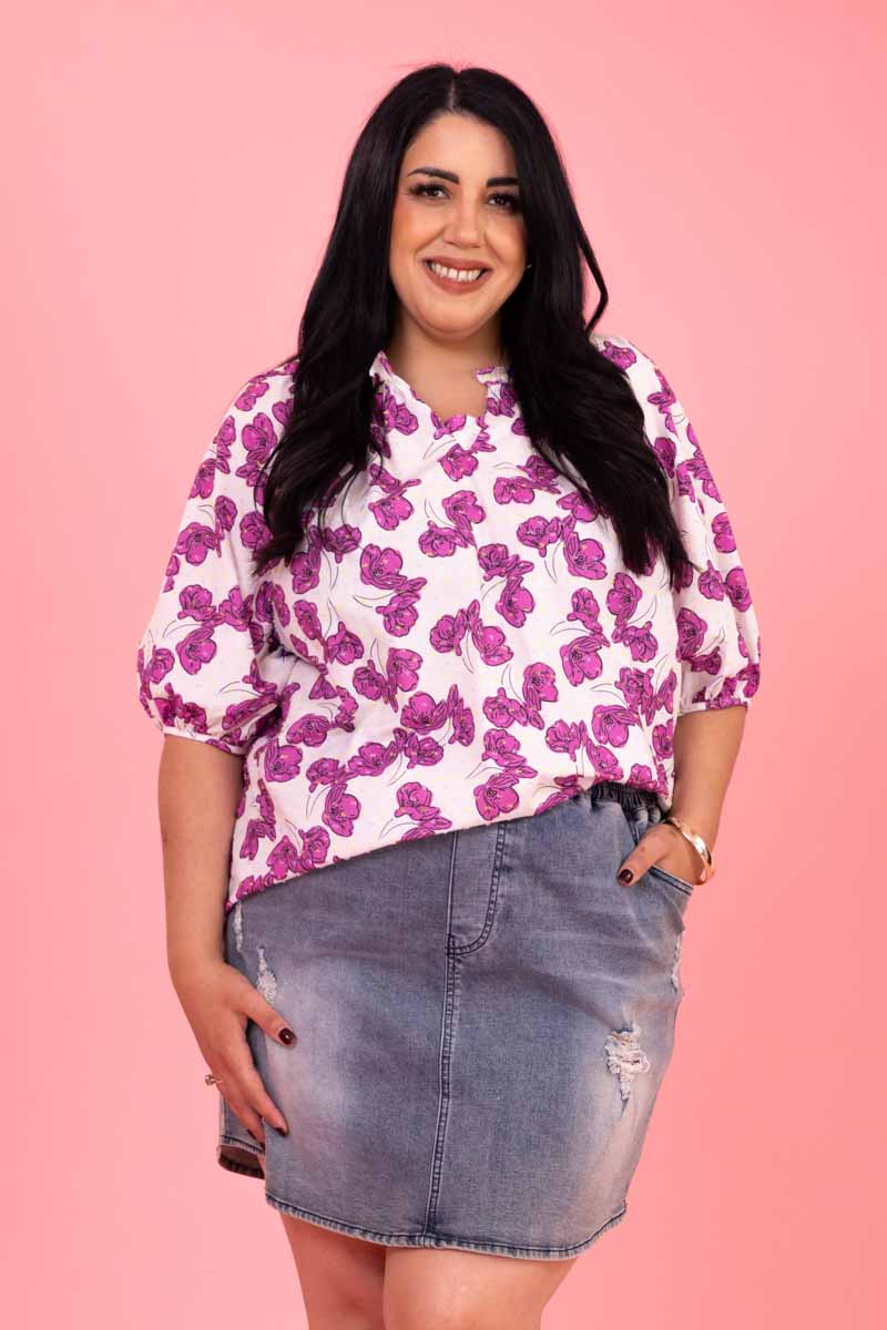 Mickey Top Cerise Floral