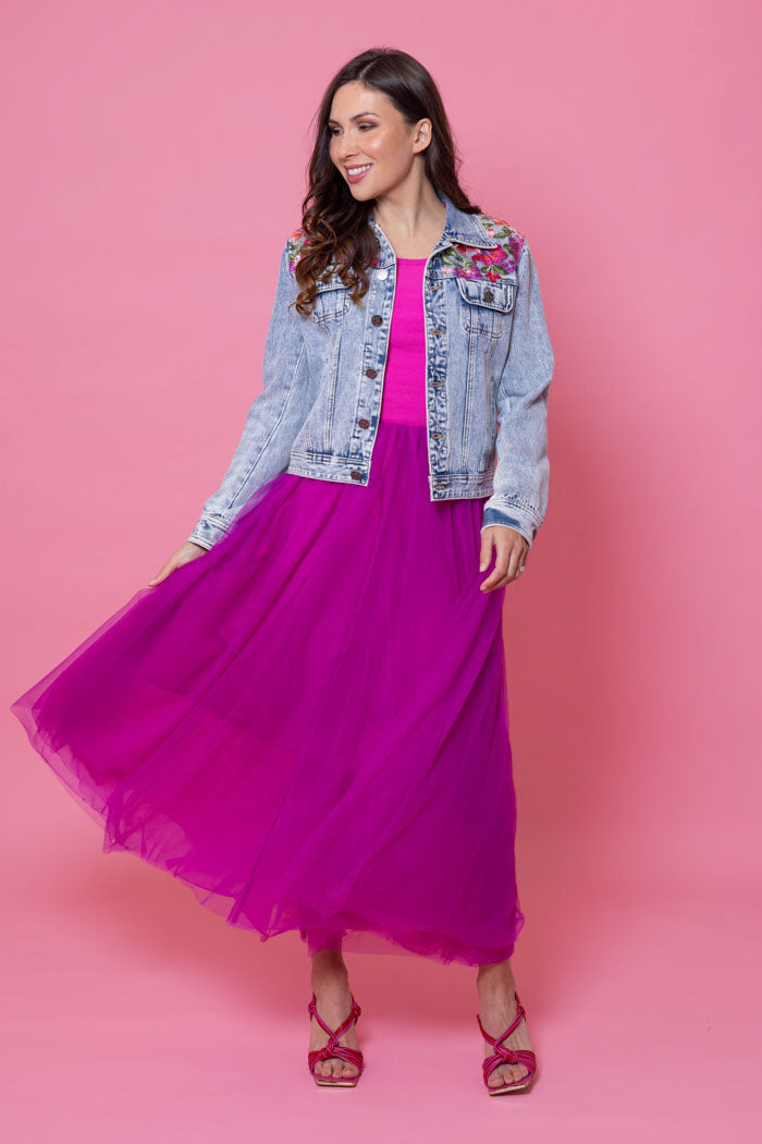 Tessa Mesh Maxi Skirt Magenta