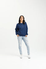 Load image into Gallery viewer, Camilla Crew - Indigo Blue with Tonal Floral Print
