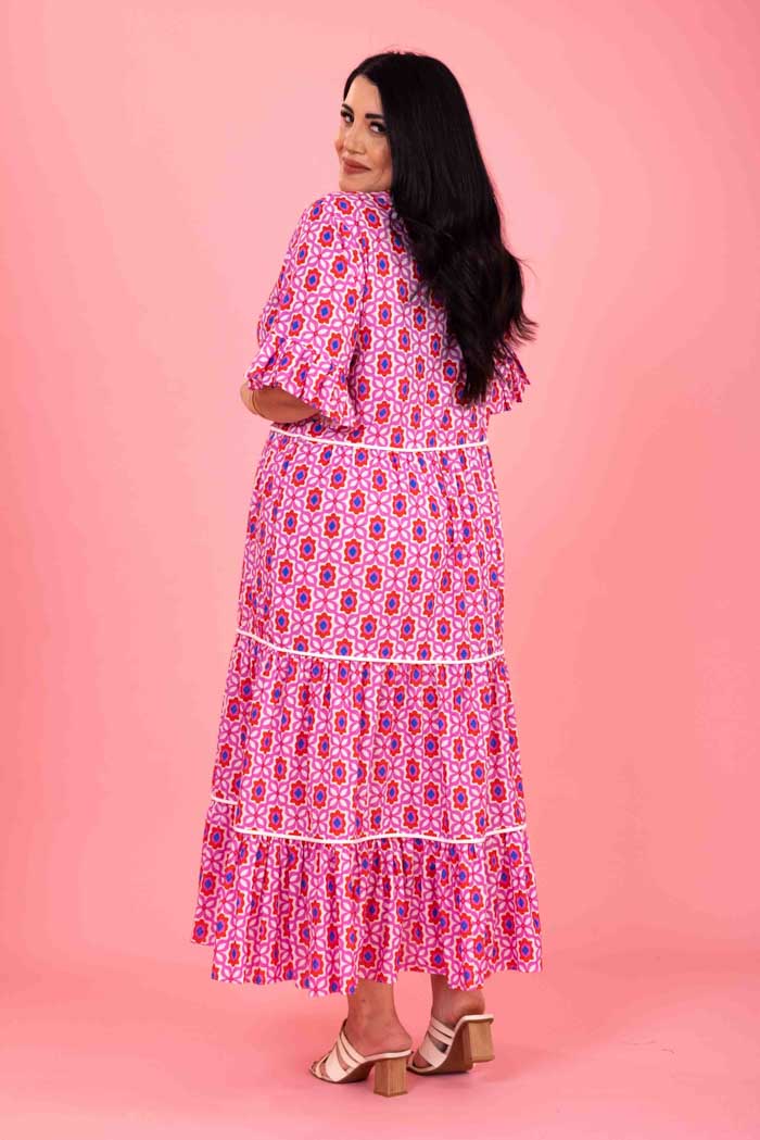 Tyler Midi Dress Pink Red Print