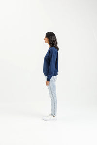 Camilla Crew - Indigo Blue with Tonal Floral Print