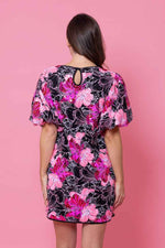 Load image into Gallery viewer, Berrie Dress Black Fluro Pink Sequin
