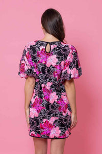 Berrie Dress Black Fluro Pink Sequin