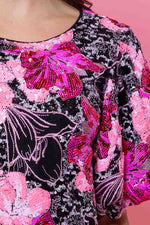 Load image into Gallery viewer, Berrie Dress Black Fluro Pink Sequin
