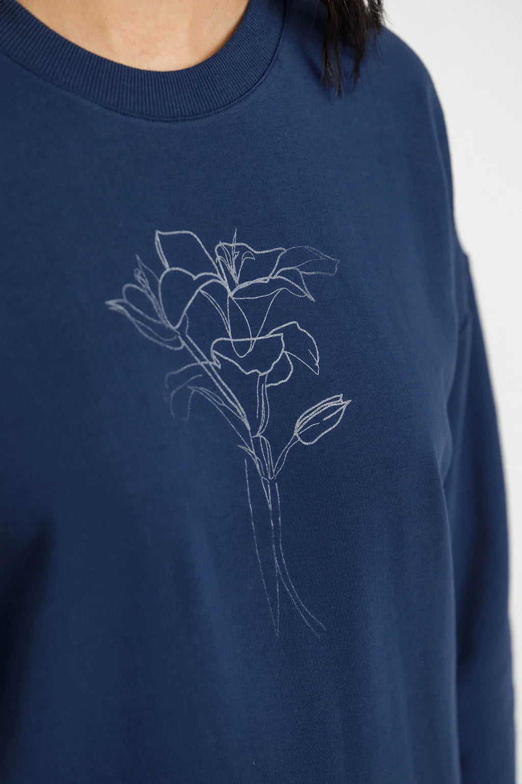 Camilla Crew - Indigo Blue with Tonal Floral Print