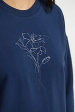 Load image into Gallery viewer, Camilla Crew - Indigo Blue with Tonal Floral Print
