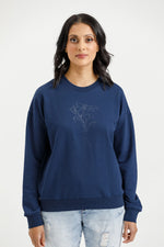 Load image into Gallery viewer, Camilla Crew - Indigo Blue with Tonal Floral Print
