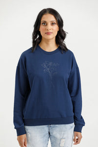 Camilla Crew - Indigo Blue with Tonal Floral Print