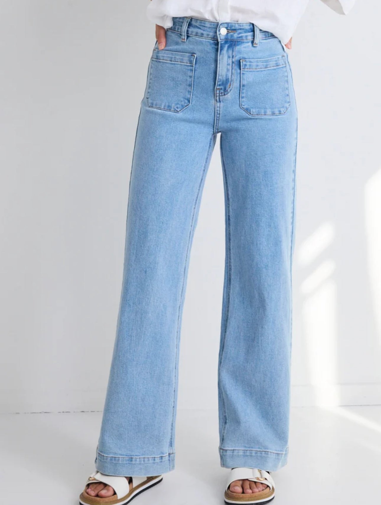 Zoey Light Blue High Rise Wide Leg Pocket Jean