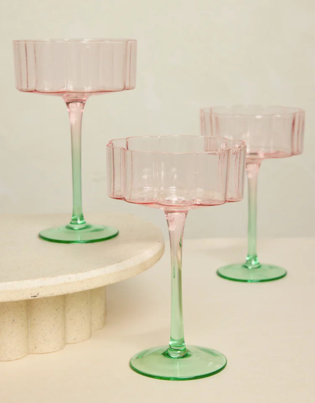 Bloom Wavy Pink Green Cocktail Glass