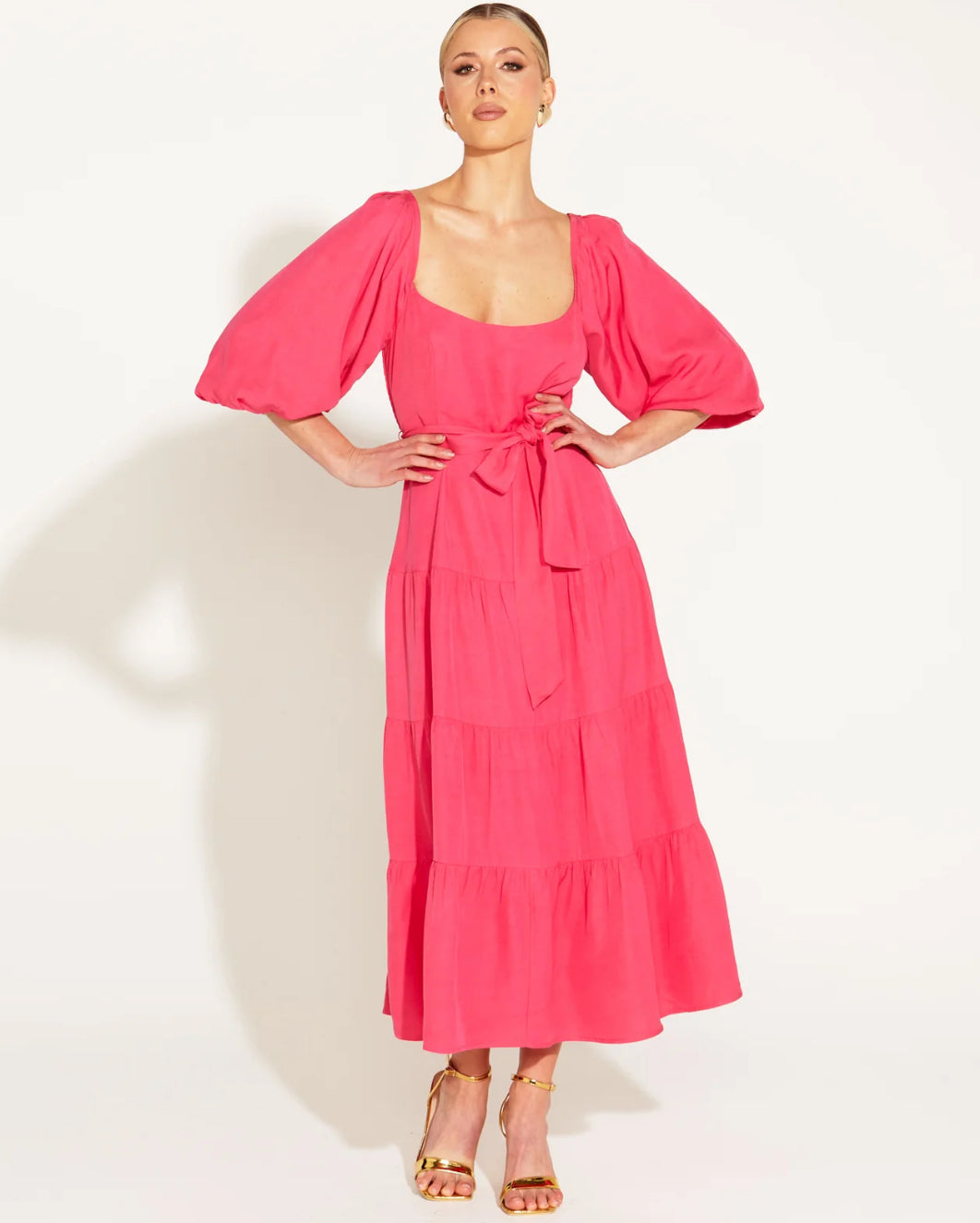 One And Only Tiered Midi Dress - Hot Pink
