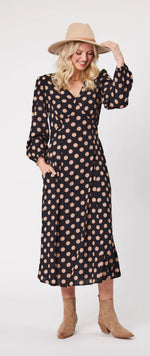 Load image into Gallery viewer, Sabrina dress, Latte polkadot
