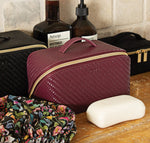 Load image into Gallery viewer, Herringbone Beauty Bag Medium Plum
