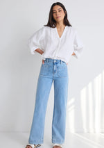 Load image into Gallery viewer, Zoey Light Blue High Rise Wide Leg Pocket Jean
