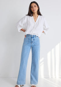 Zoey Light Blue High Rise Wide Leg Pocket Jean