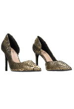 Load image into Gallery viewer, Knox Heel Black/Gold snakeskin
