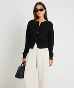 Load image into Gallery viewer, Delight cardi, black cotton fine knit
