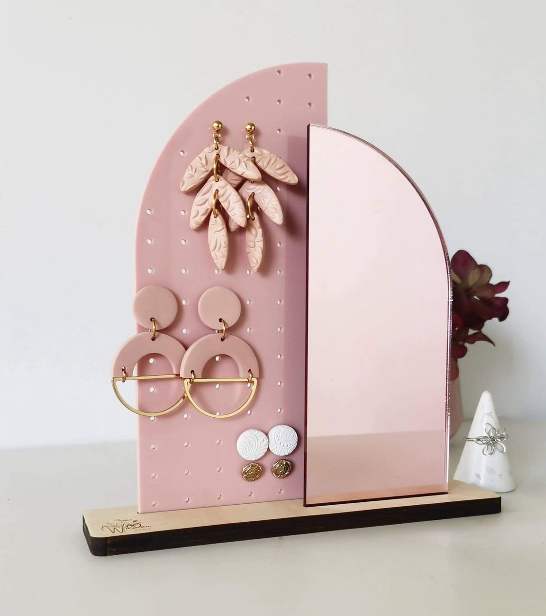 Blush and rose gold earring stand