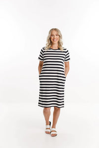 Taylor Tee Dress - Black and White Stripes