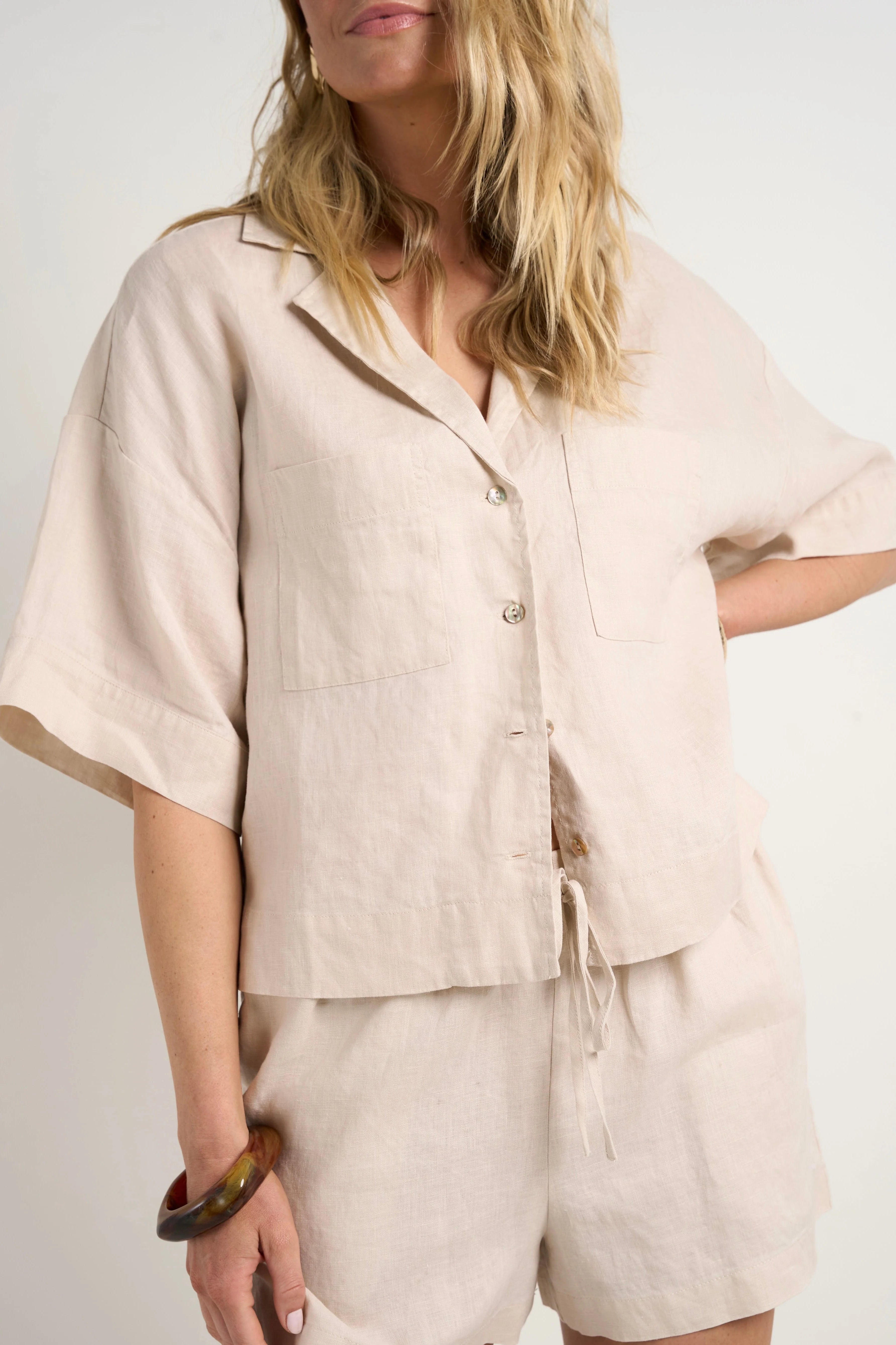 Meander Cream Linen Boxy SS Shirt