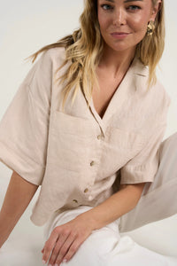 Meander Cream Linen Boxy SS Shirt