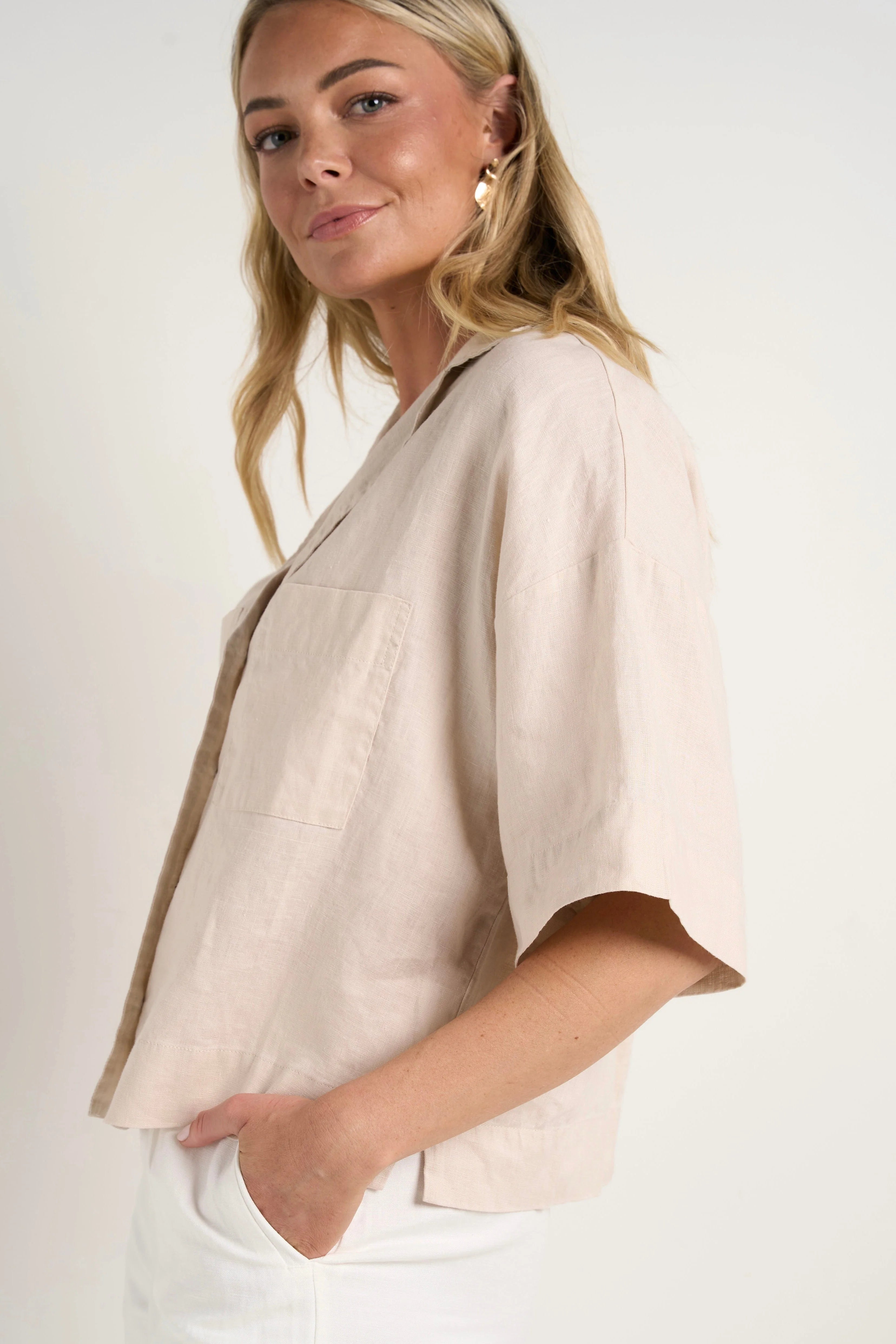 Meander Cream Linen Boxy SS Shirt