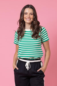 Jordyn Tee Green Stripe