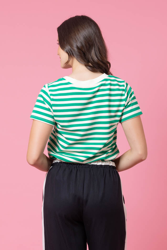 Jordyn Tee Green Stripe