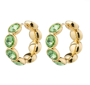 Callie Recycled Crystal Hoops - Gold Plated - Green
