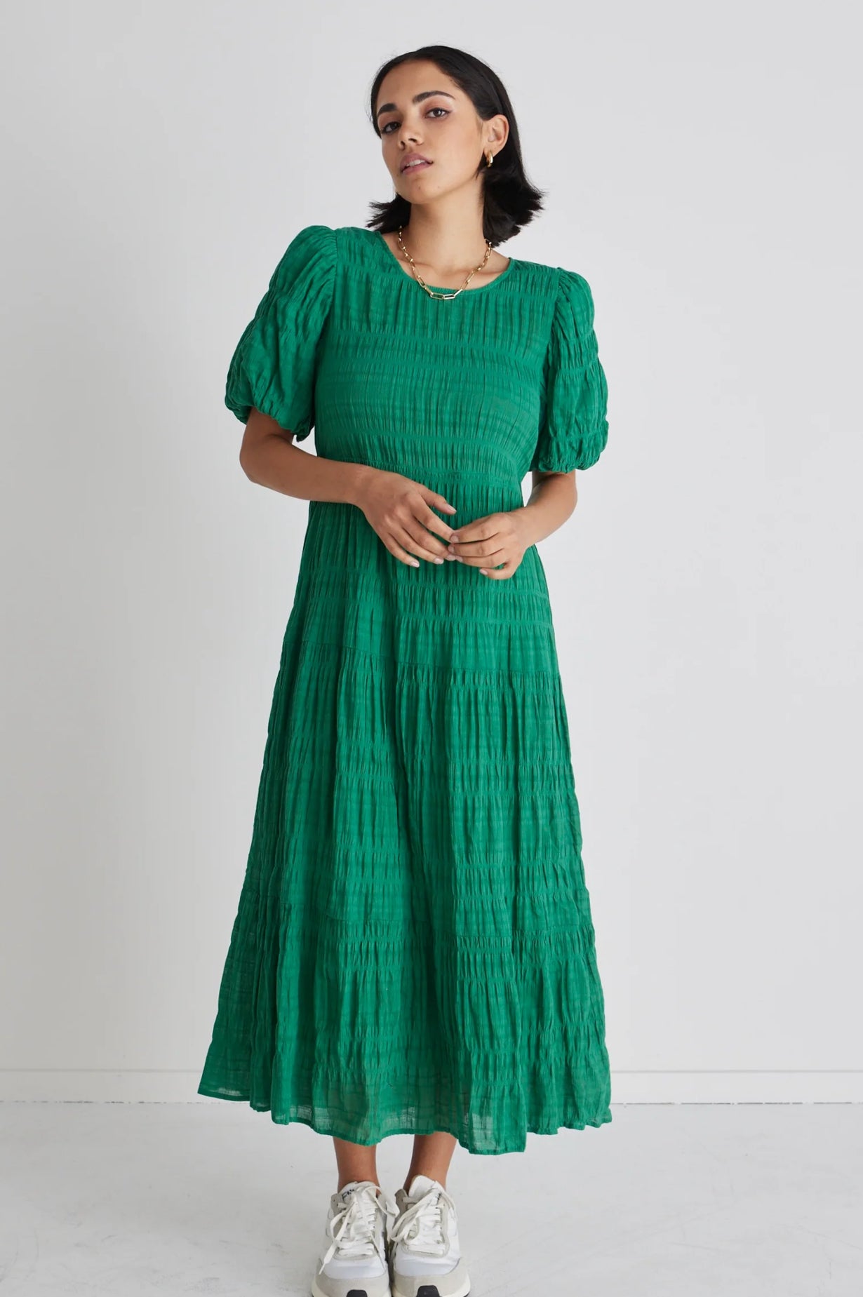 Graceful Bubble Sleeve maxi dress Green