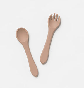 Silicone Fork and Spoon Set in Almond