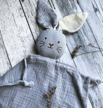 Load image into Gallery viewer, Organic Muslin Bunny Lovey Frost with Milk ears
