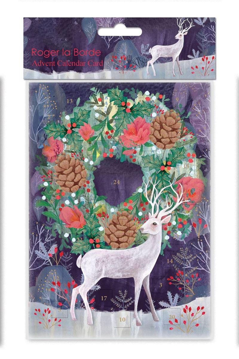Roger La Borde - Stag Wreath - Christmas Advent Calendar Card
