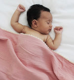 Load image into Gallery viewer, Organic Muslin Swaddle with Lace in Shell Pink
