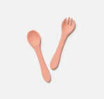 Silicone Fork and Spoon Set in Dixie Pink