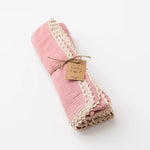 Load image into Gallery viewer, Organic Muslin Swaddle with Lace in Shell Pink
