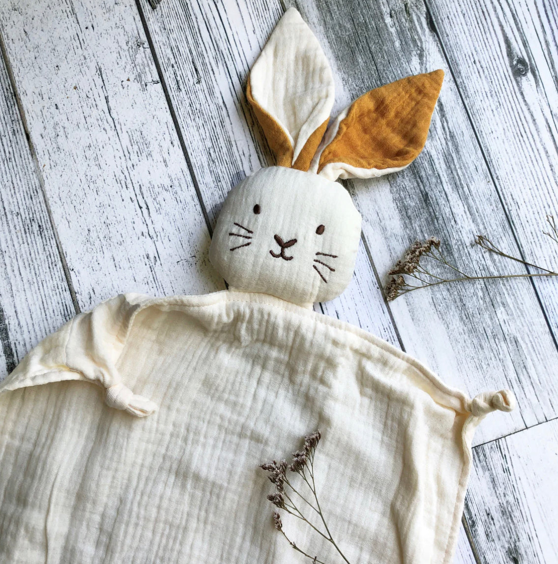 Organic Muslin Bunny Lovey Milk with Saffron ears