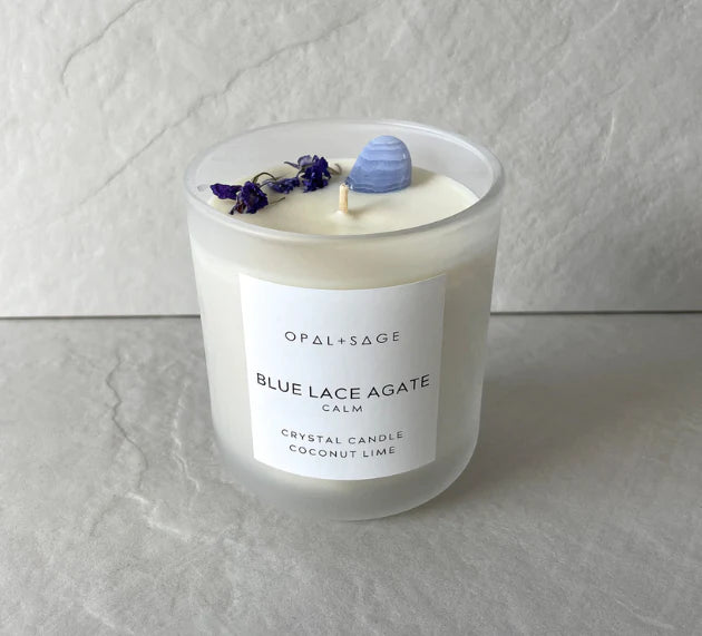 Blue Lace Agate Crystal Candle | Calm